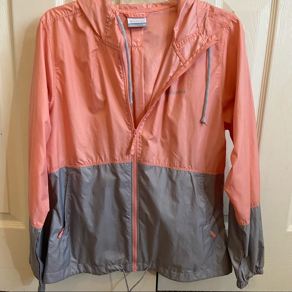 Pink and gray Columbia windbreaker